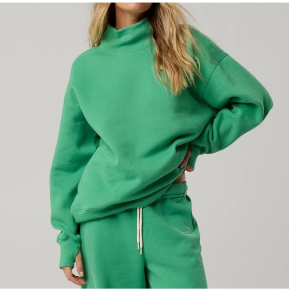 Aerie Offline Emerald Green Women's Mock Crewneck Cotton Blend Sweater